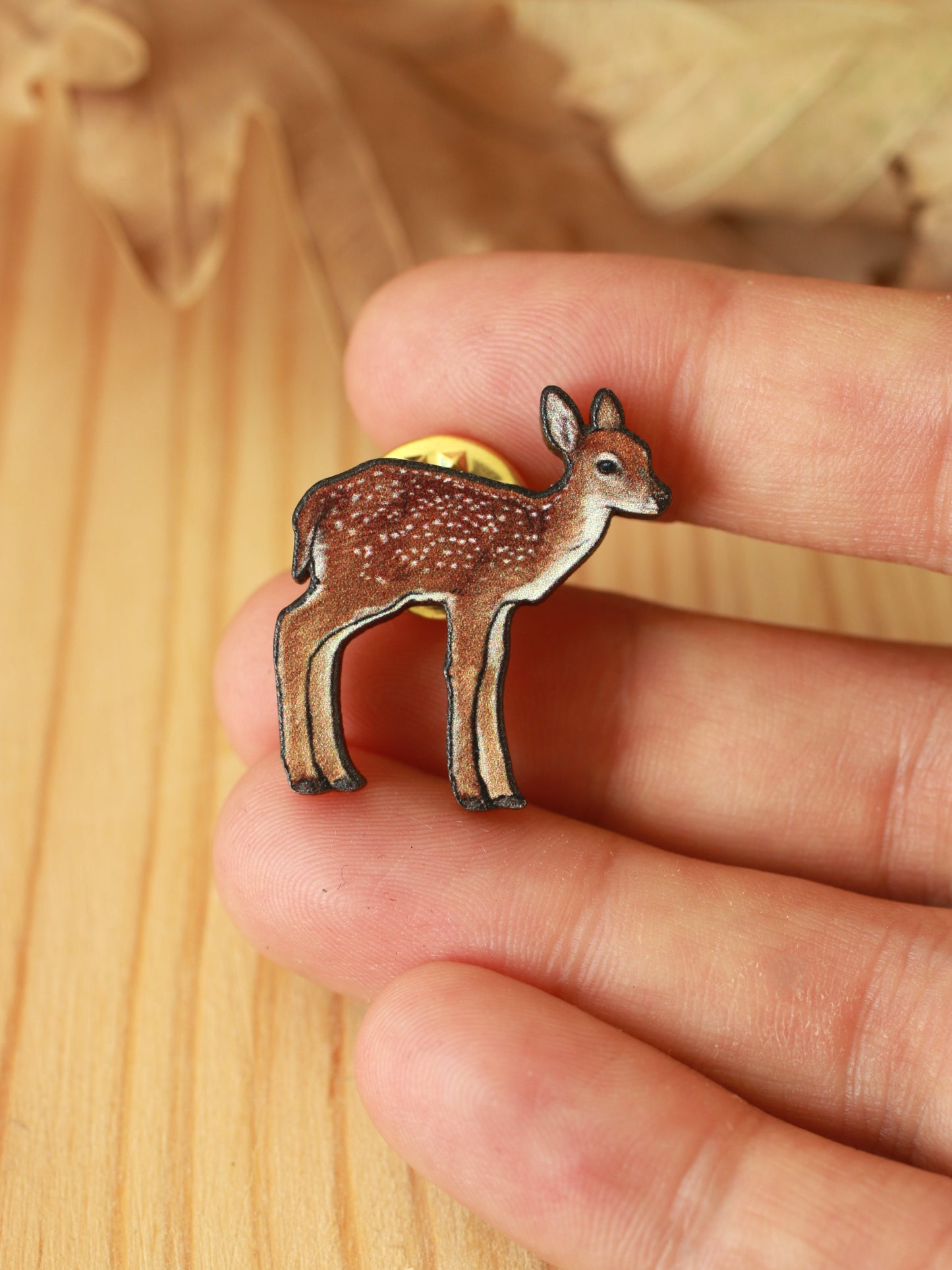 Fawn pin - wooden deer brooch