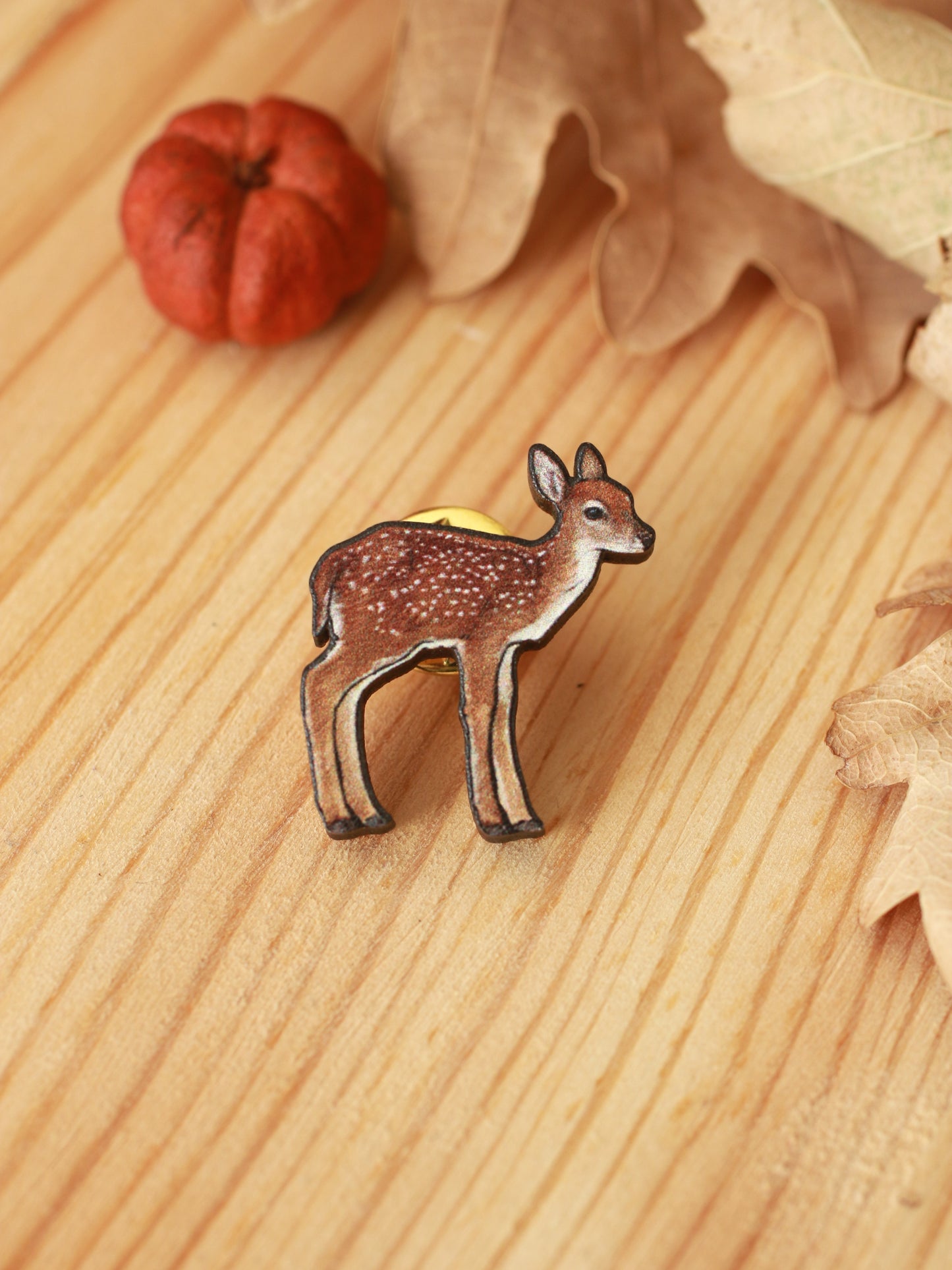 Fawn pin - wooden deer brooch