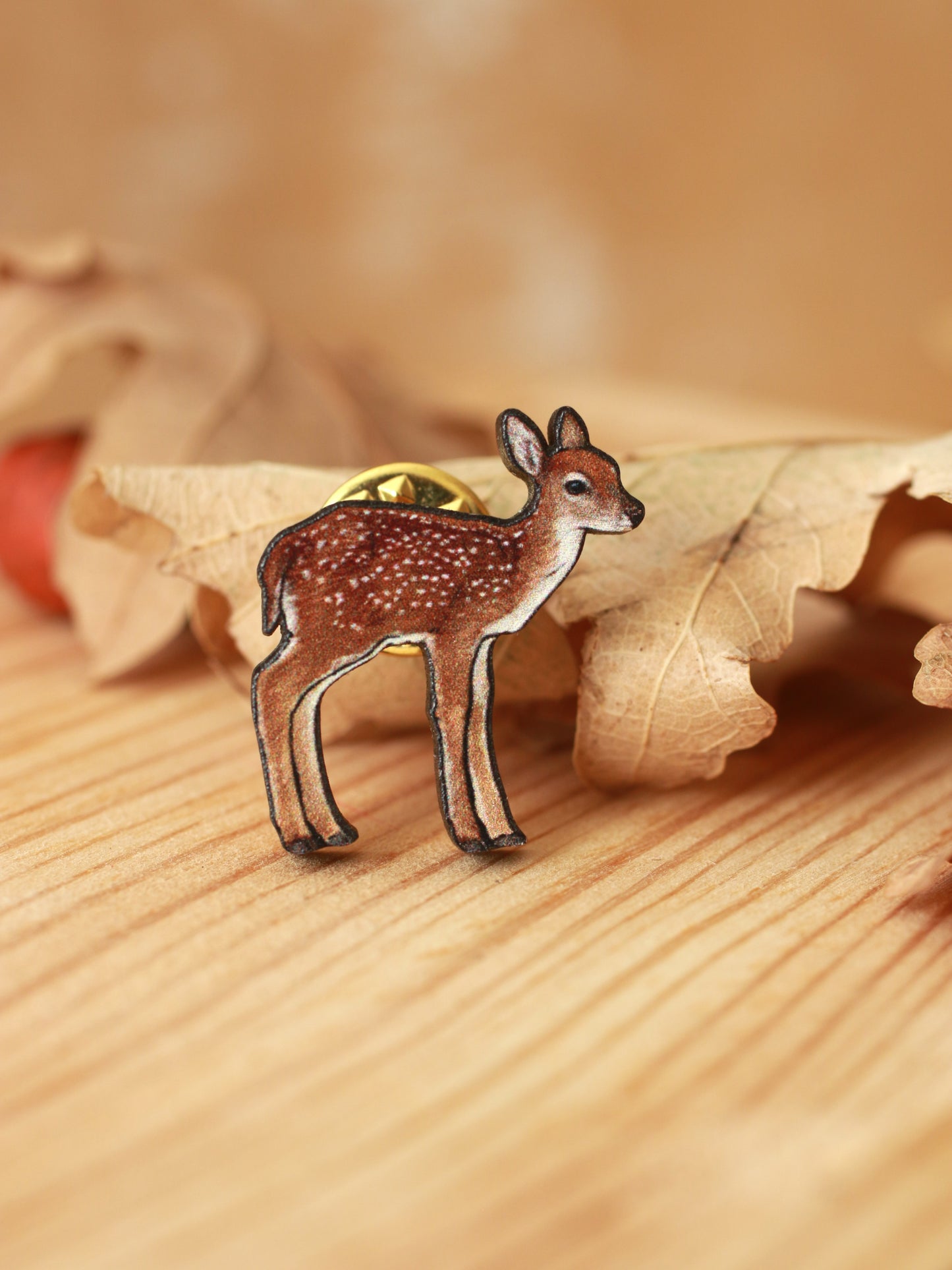 Fawn pin - wooden deer brooch