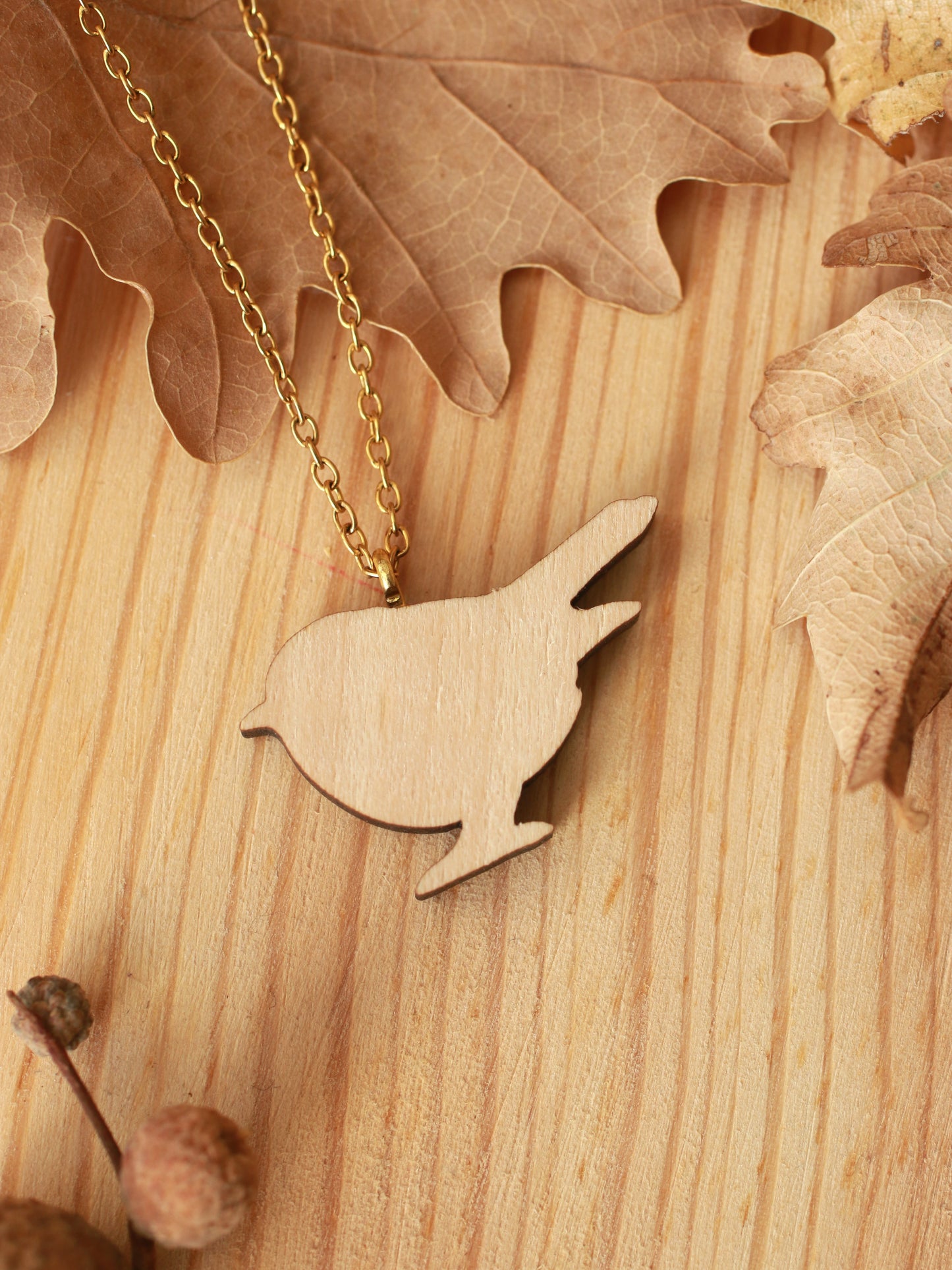 Goldcrest necklace - wooden bird pendant