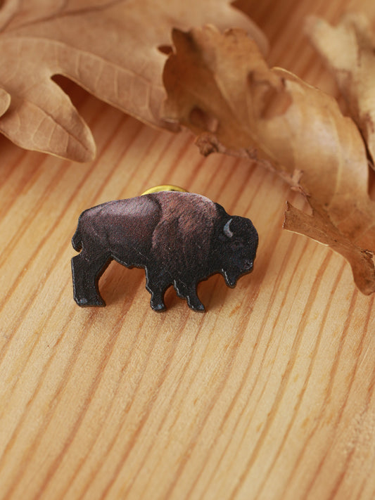 Bison pin - Wooden buffalo brooch