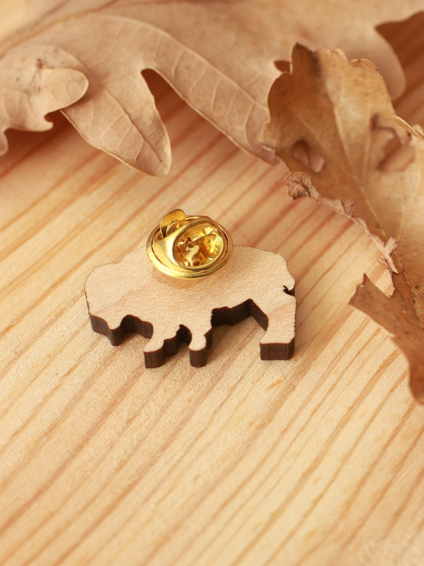 Bison pin - Wooden buffalo brooch