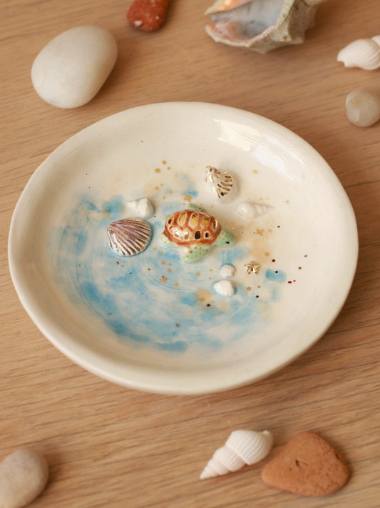 Turtle in the sea Ring Dish - Porcelain jewelry dish