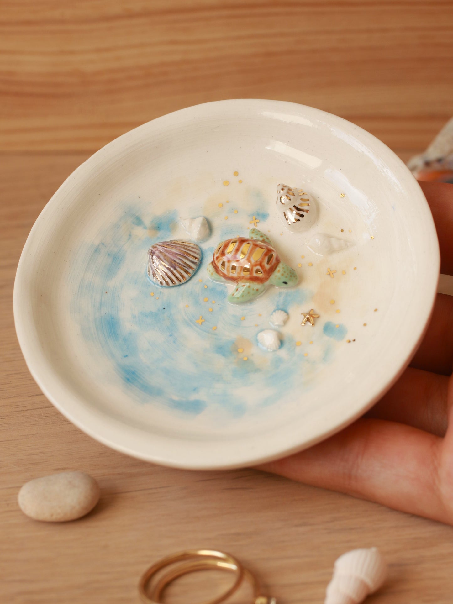 Turtle in the sea Ring Dish - Porcelain jewelry dish