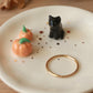 Black cat with pumpkins Ring Dish - Porcelain jewelry dish