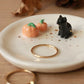 Black cat with pumpkins Ring Dish - Porcelain jewelry dish