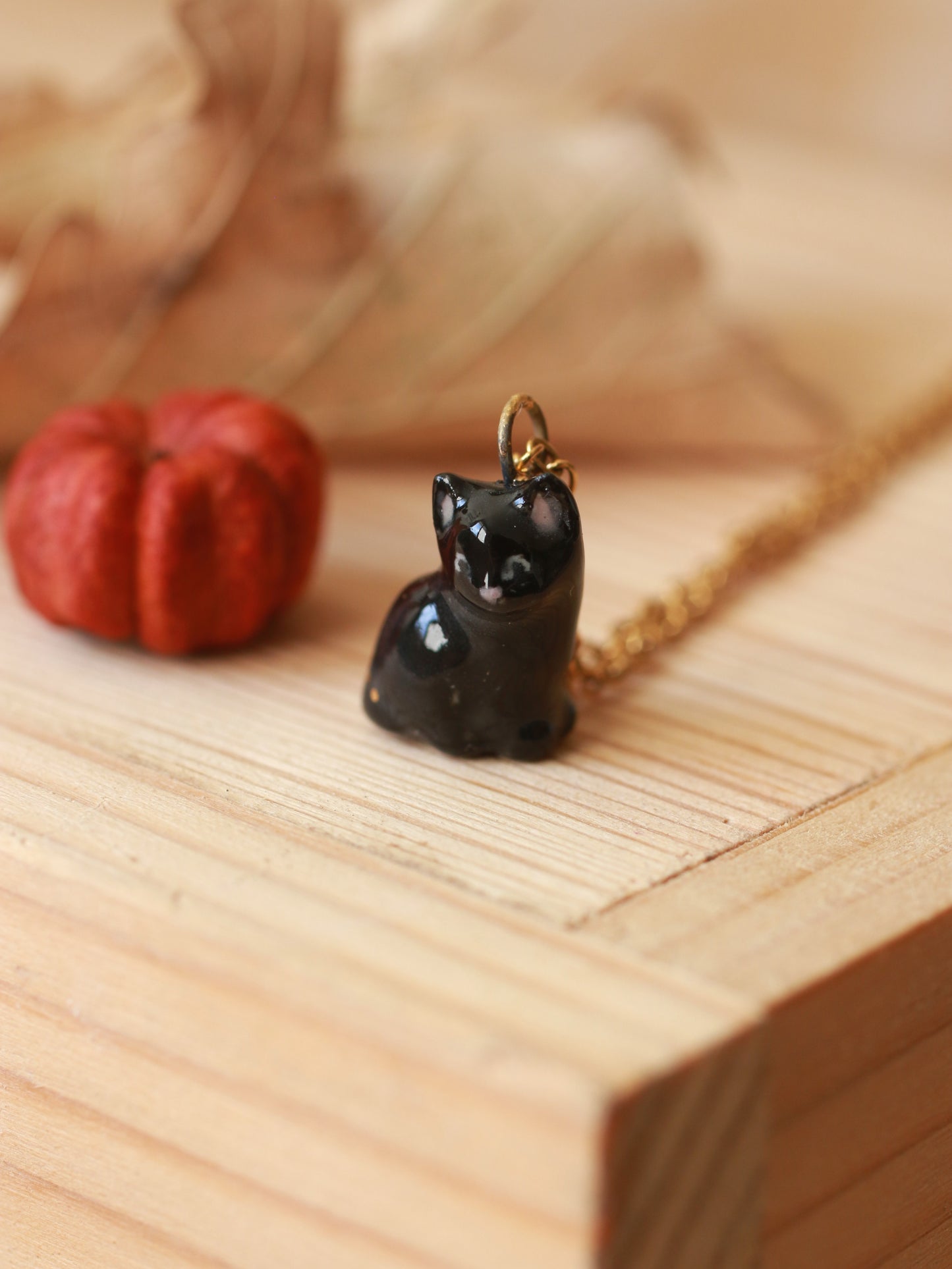 Black Cat necklace - 22k gold details