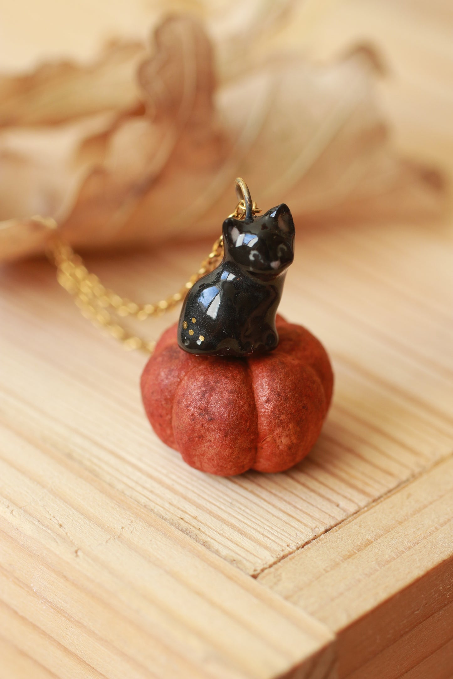 Black Cat necklace - 22k gold details