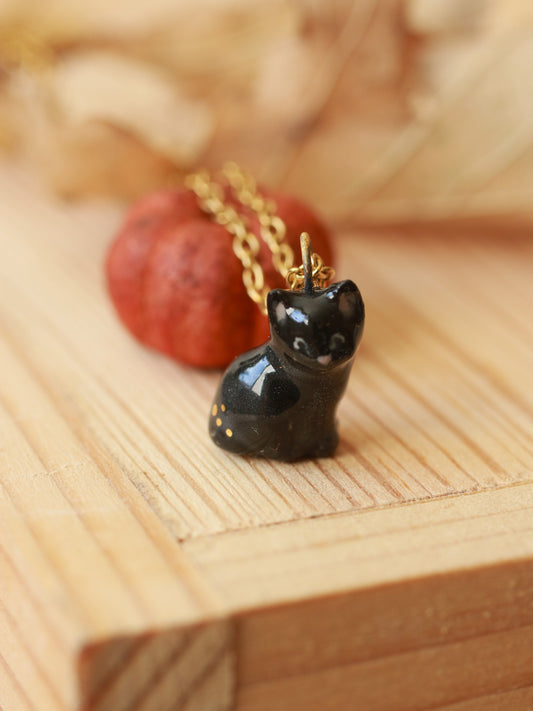 Black Cat necklace - 22k gold details