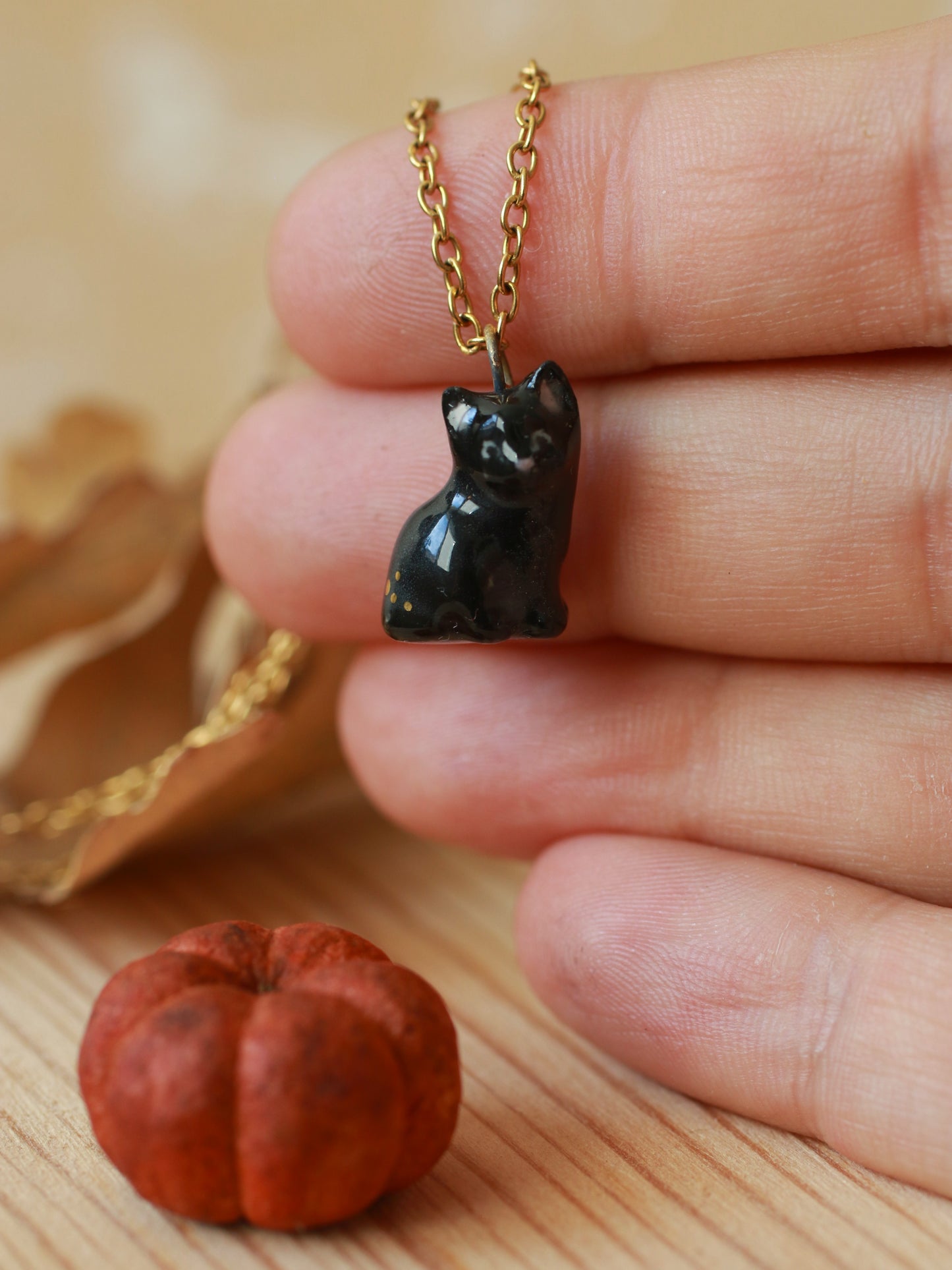 Black Cat necklace - 22k gold details