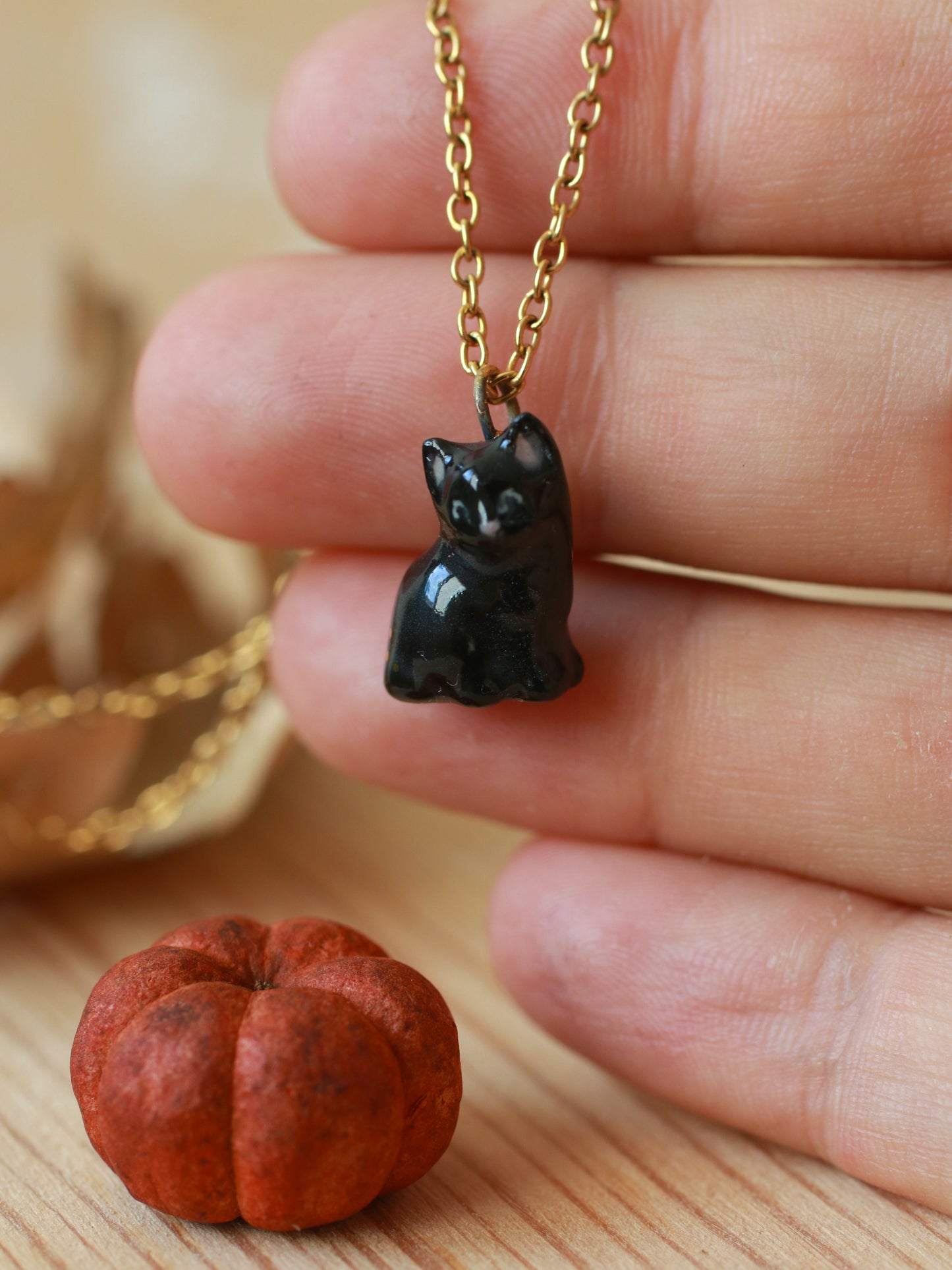 Black Cat necklace - 22k gold details