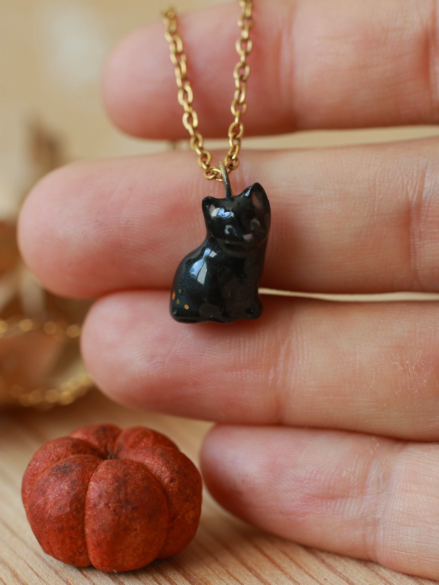 Black Cat necklace - 22k gold details