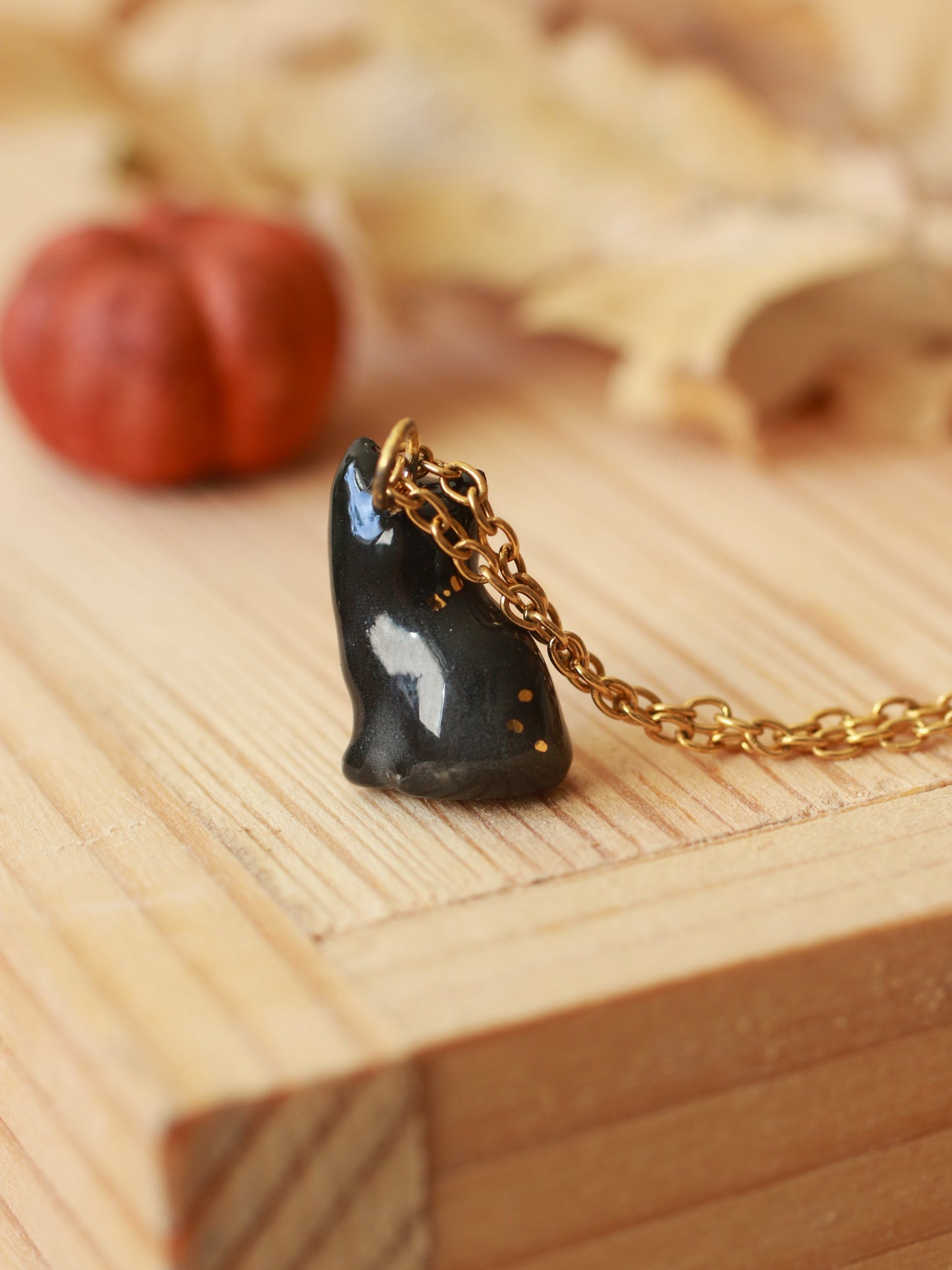 Black Cat necklace - 22k gold details