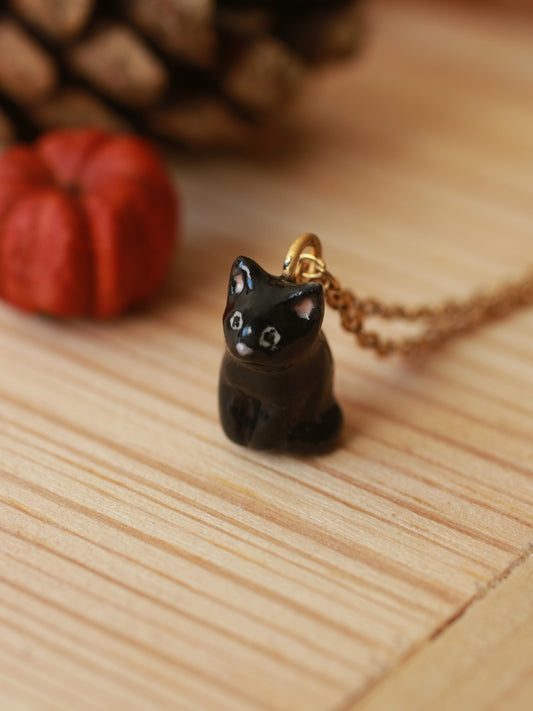 Black Cat necklace - 22k gold details