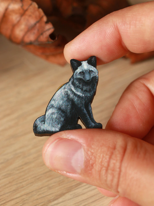 Silver fox pin - black fox brooch