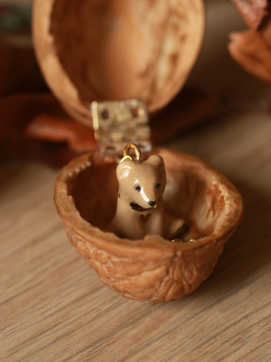 Bear necklace in a walnut box - gold details