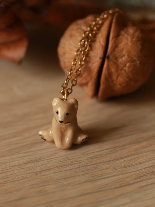 Bear necklace in a walnut box - gold details