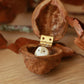 Baby barn owl figure in a walnut box