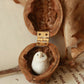 Baby barn owl figure in a walnut box