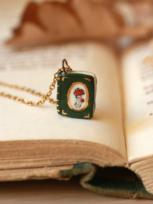 Mushroom book necklace