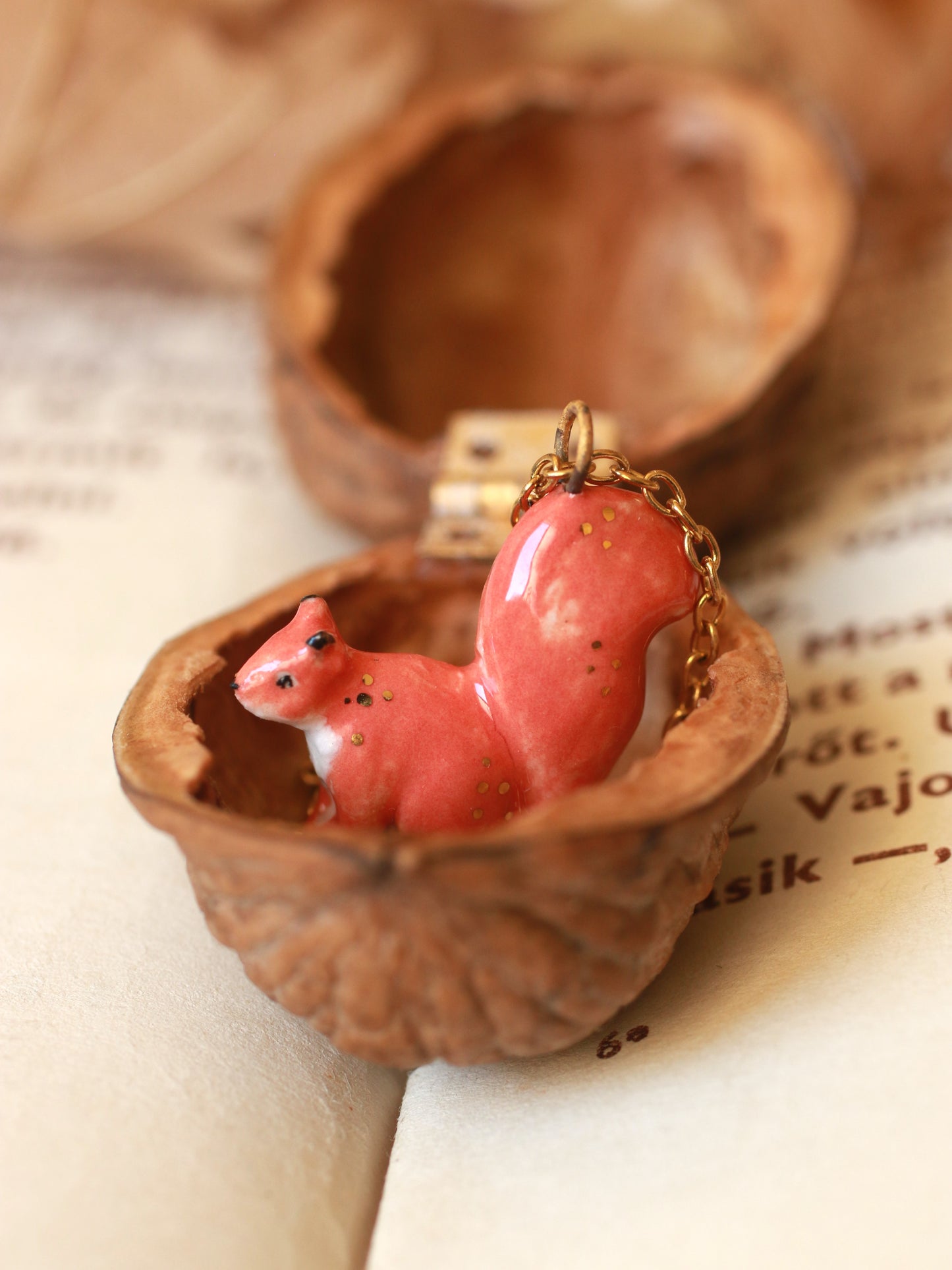 Squirrel necklace in a walnut box