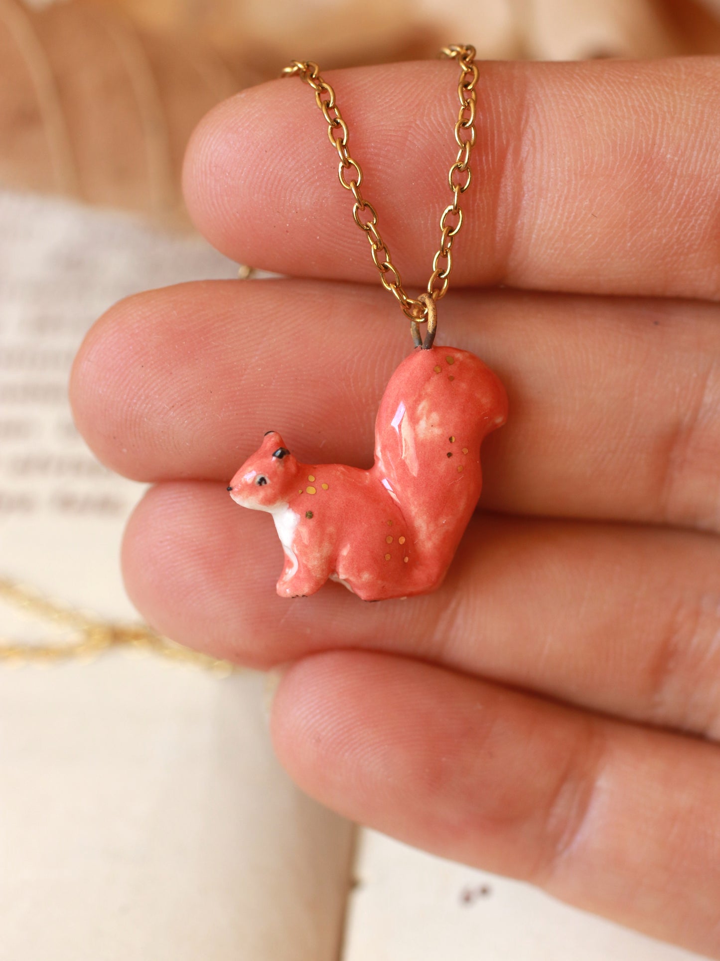 Squirrel necklace in a walnut box