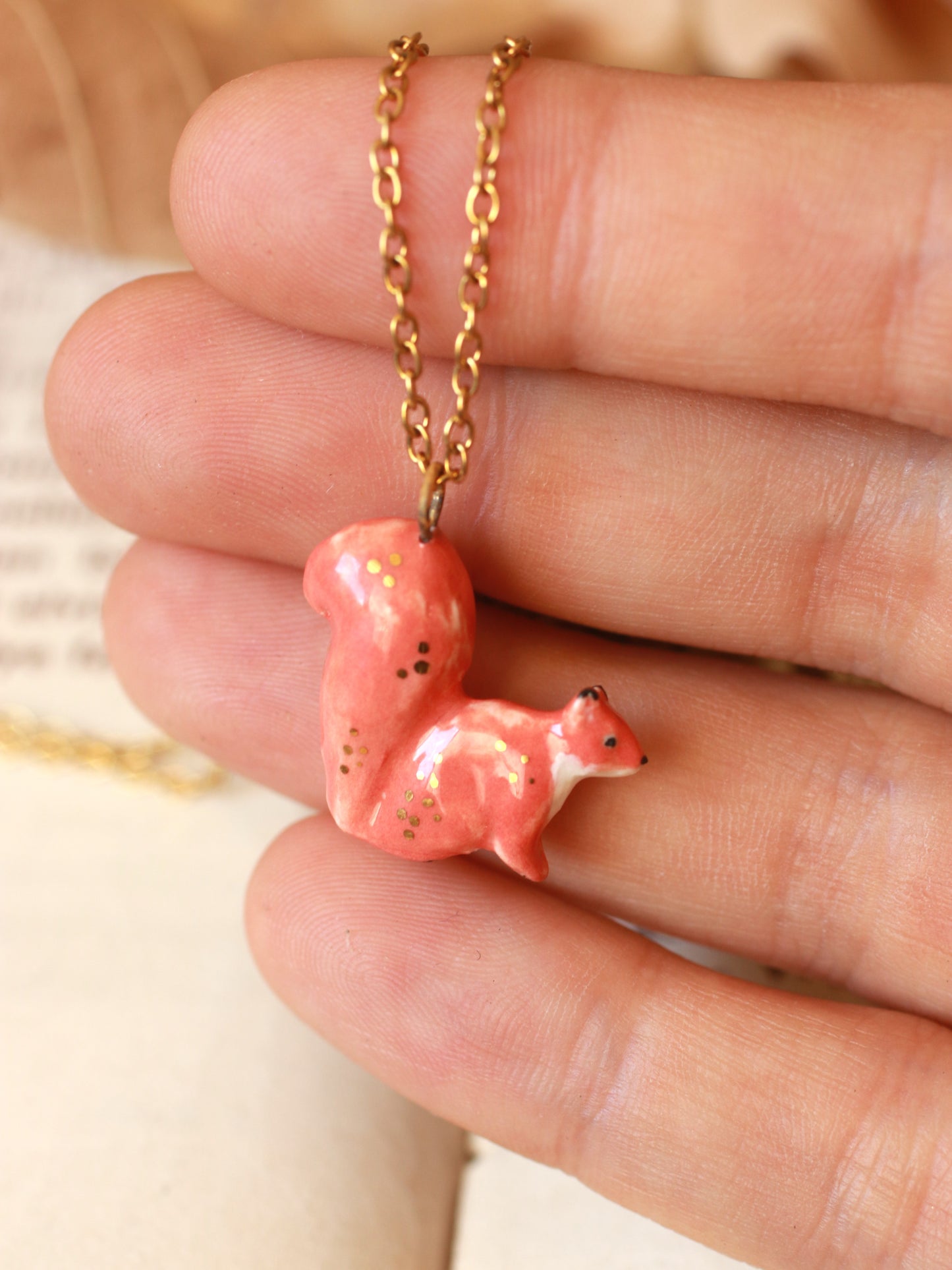 Squirrel necklace in a walnut box