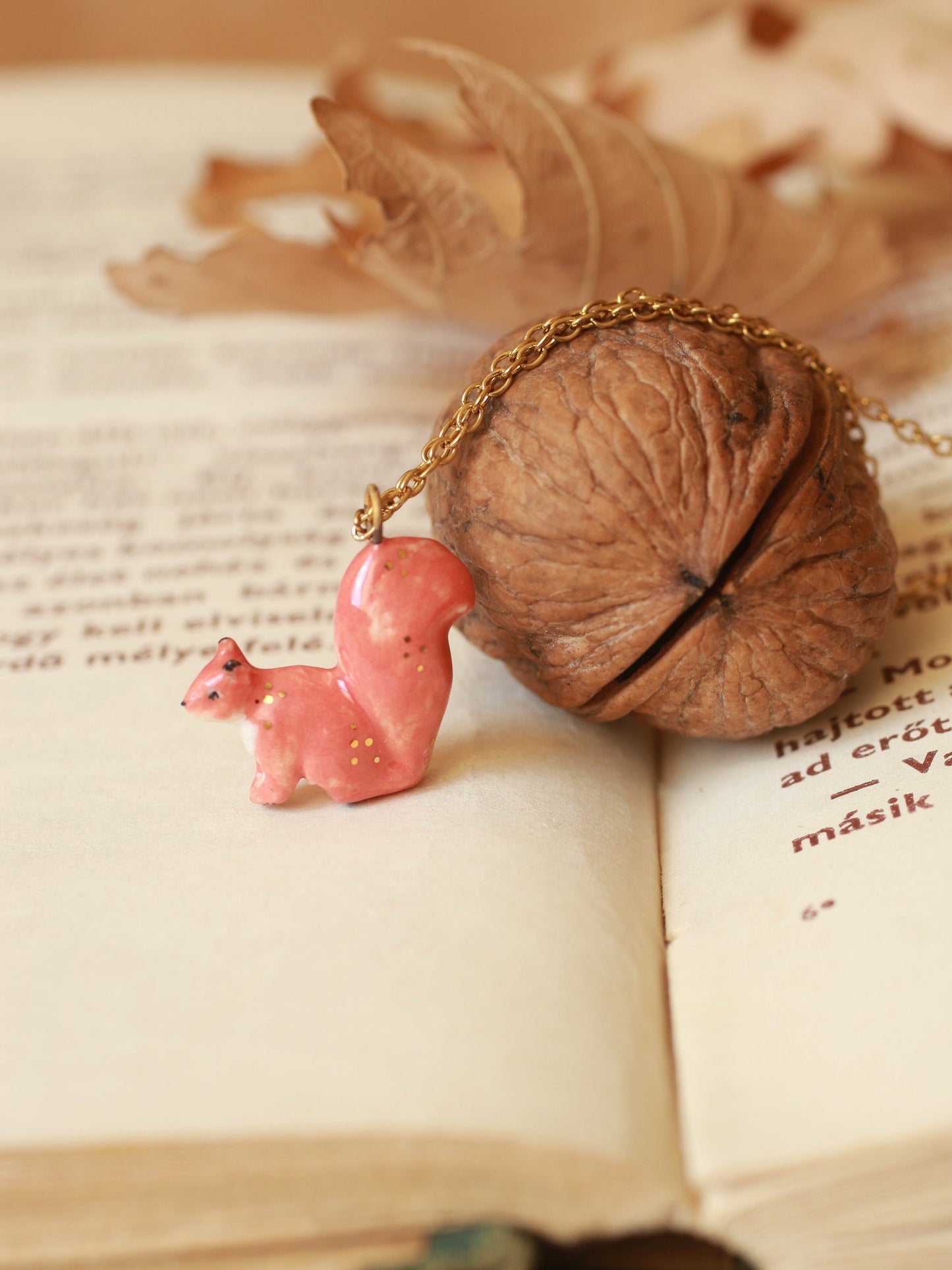 Squirrel necklace in a walnut box