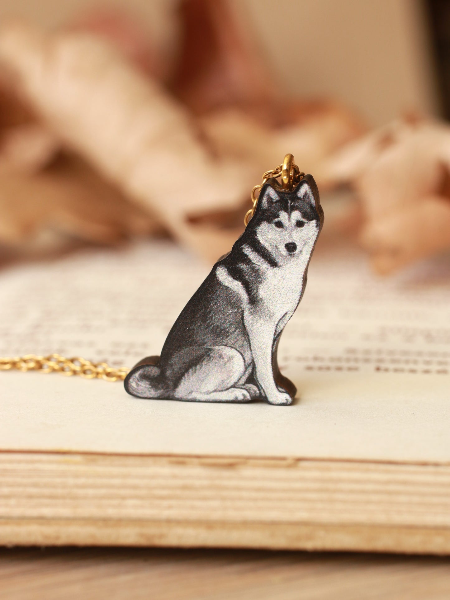 Husky necklace - wooden dog pendant