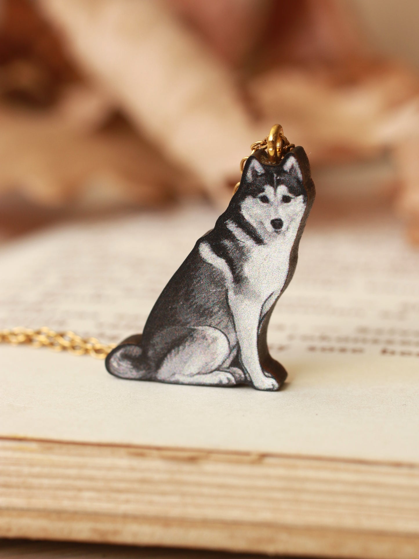 Husky necklace - wooden dog pendant