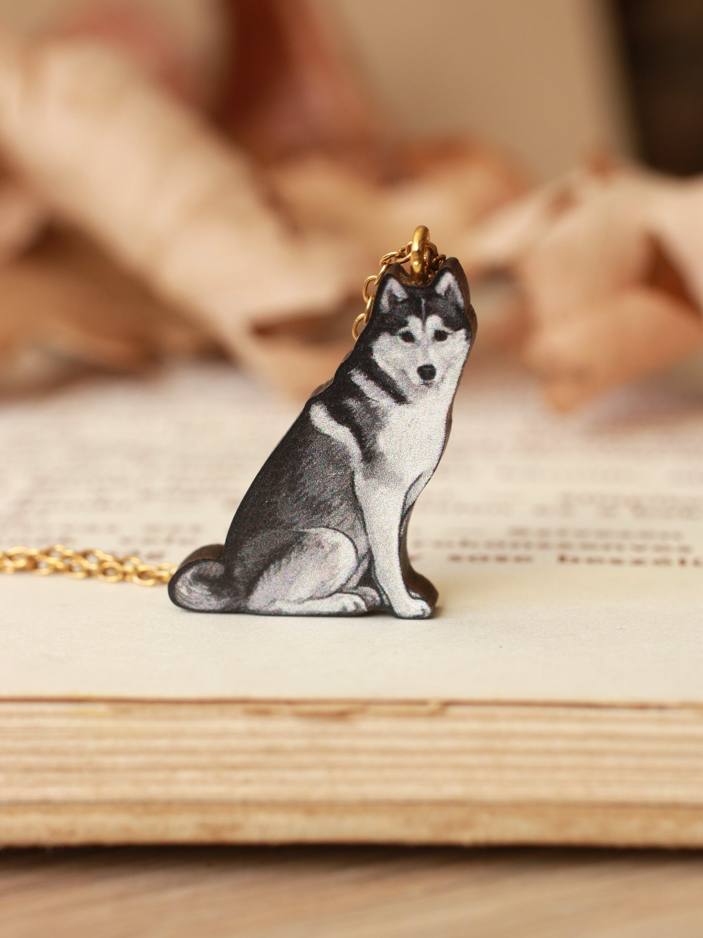 Husky necklace - wooden dog pendant