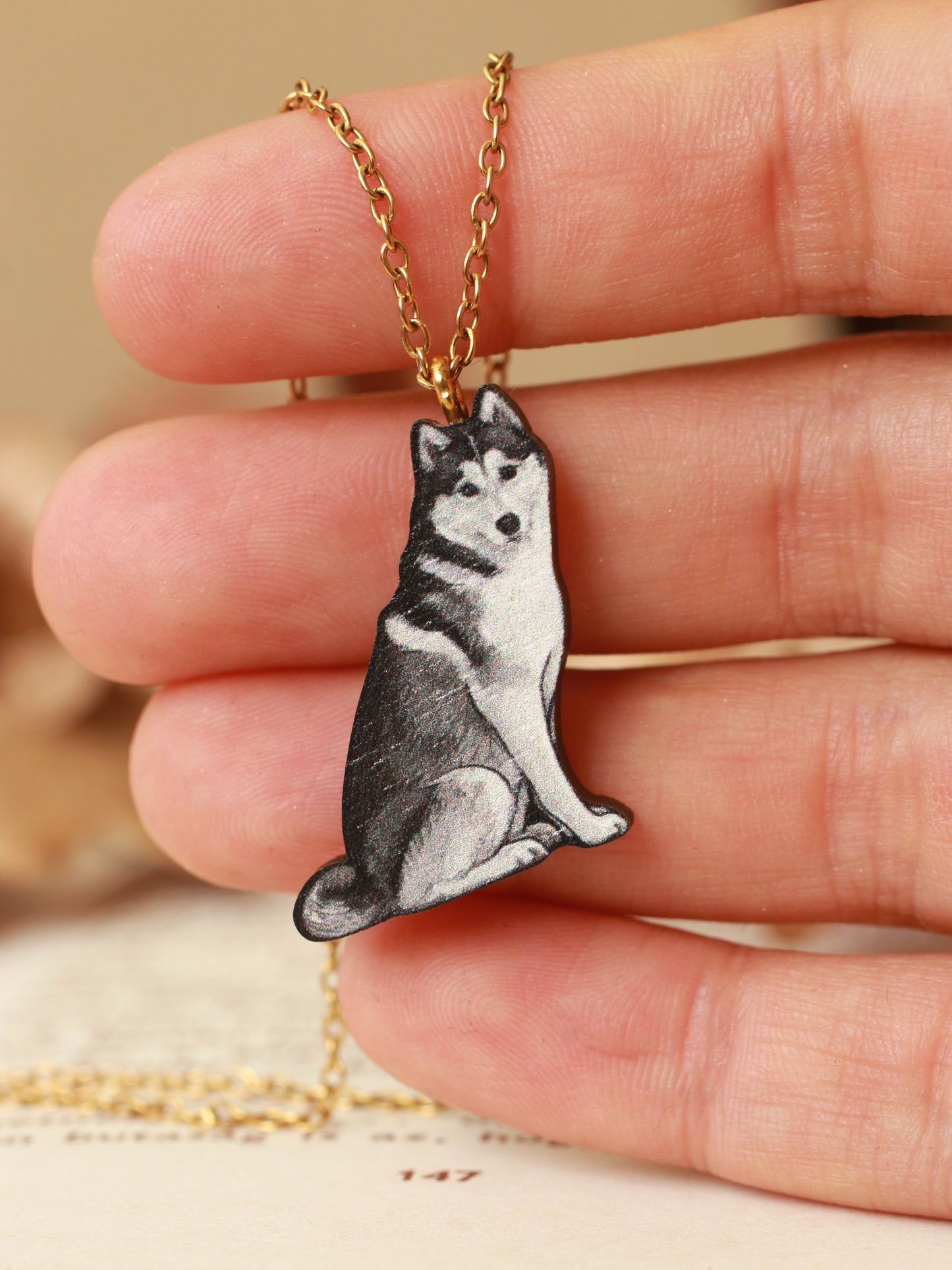 Husky necklace - wooden dog pendant