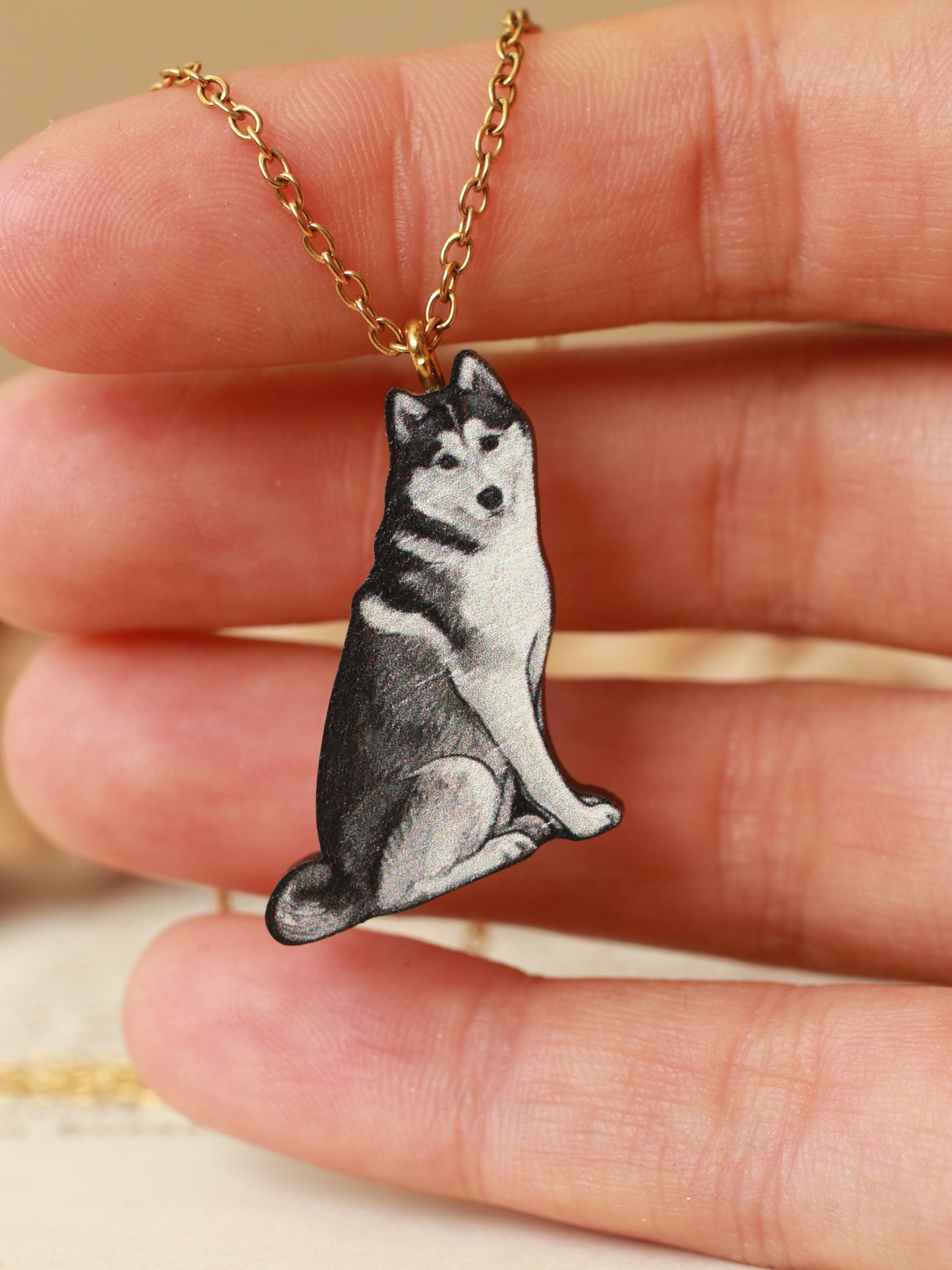 Husky necklace - wooden dog pendant