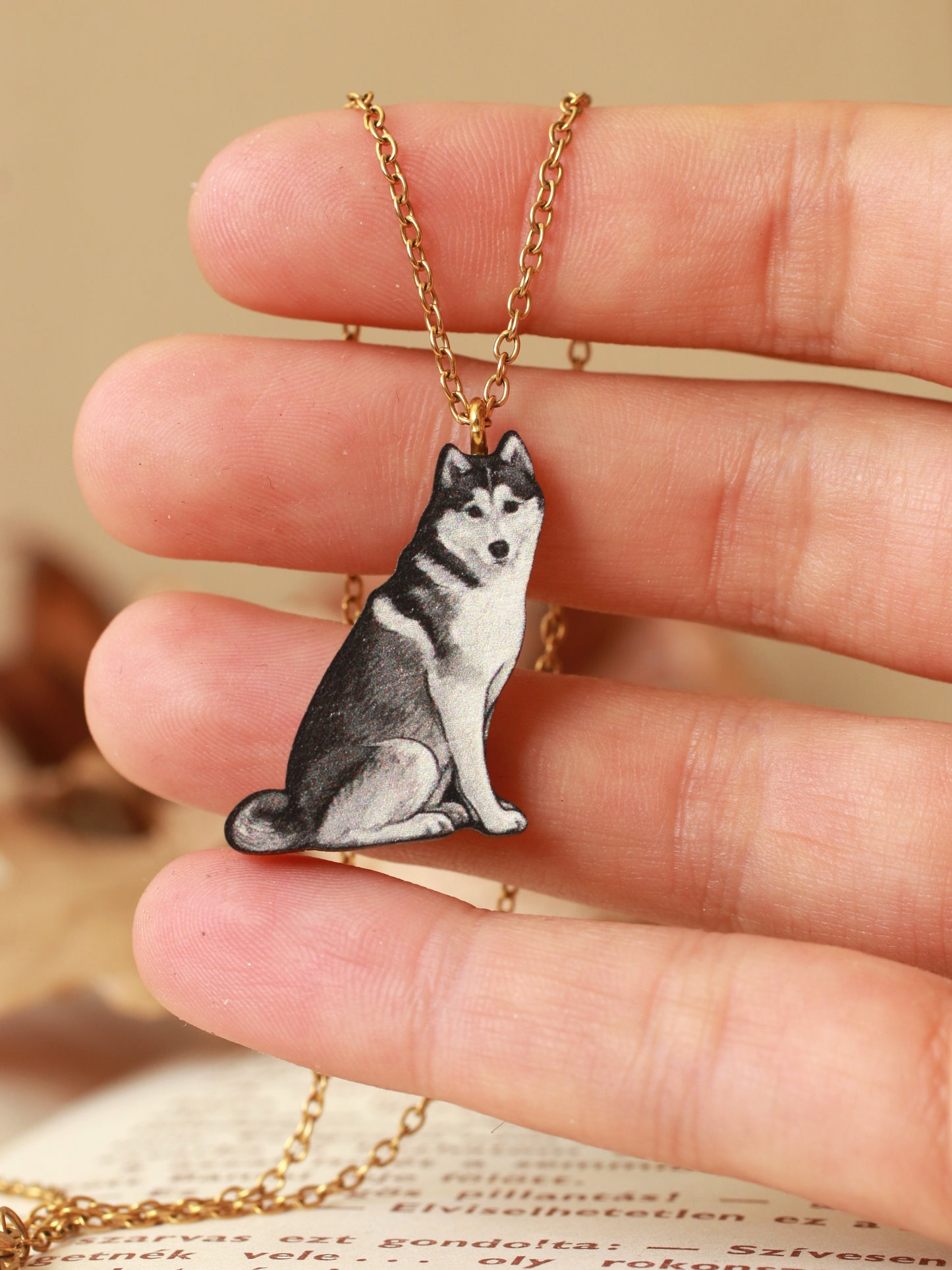 Husky necklace - wooden dog pendant