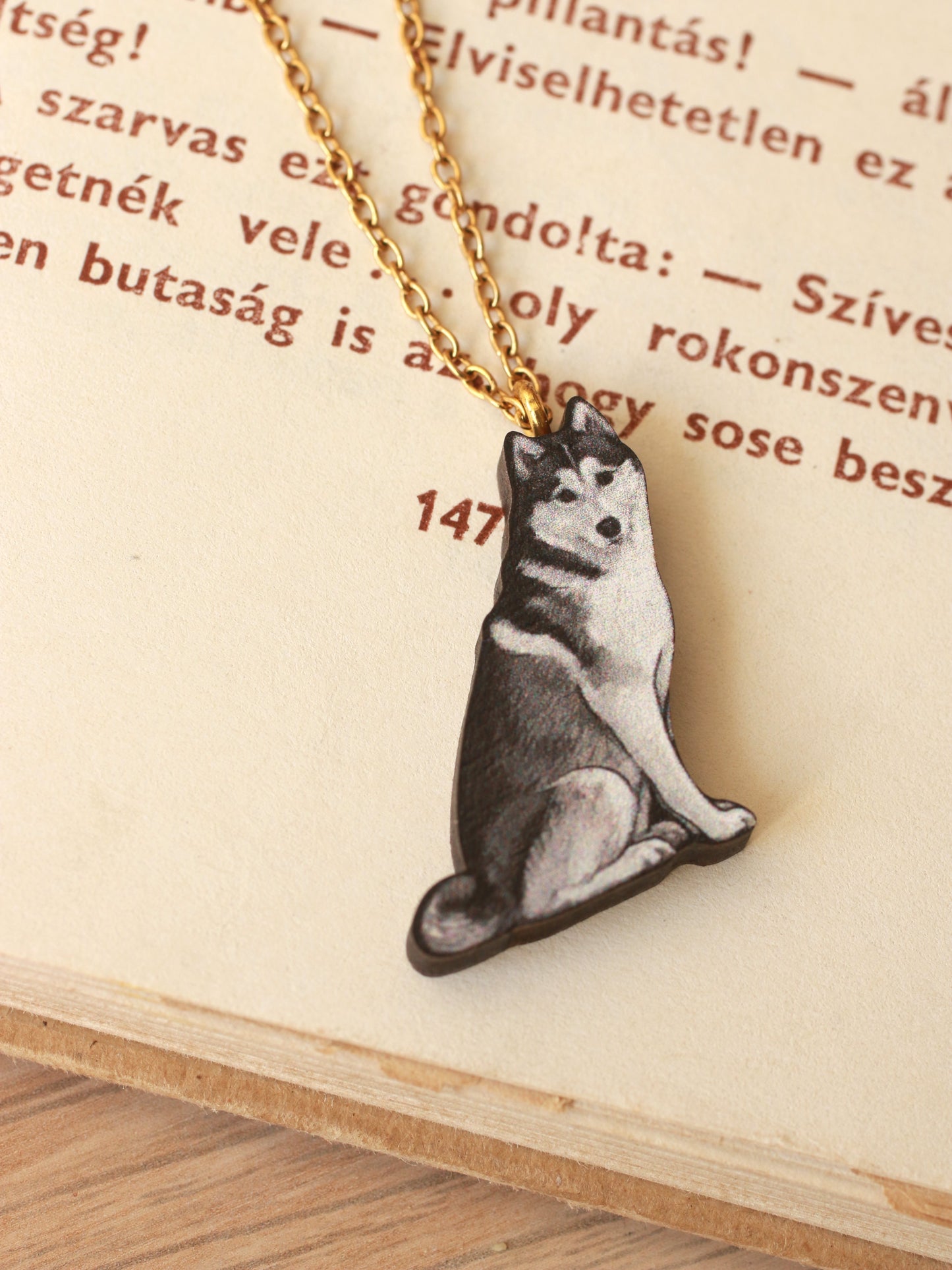 Husky necklace - wooden dog pendant