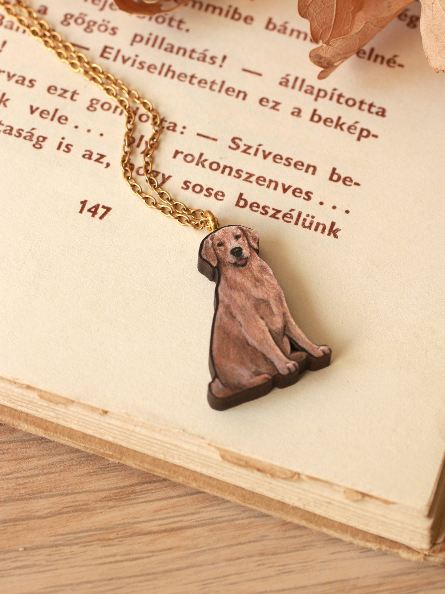 Dog necklace - wooden dog pendant