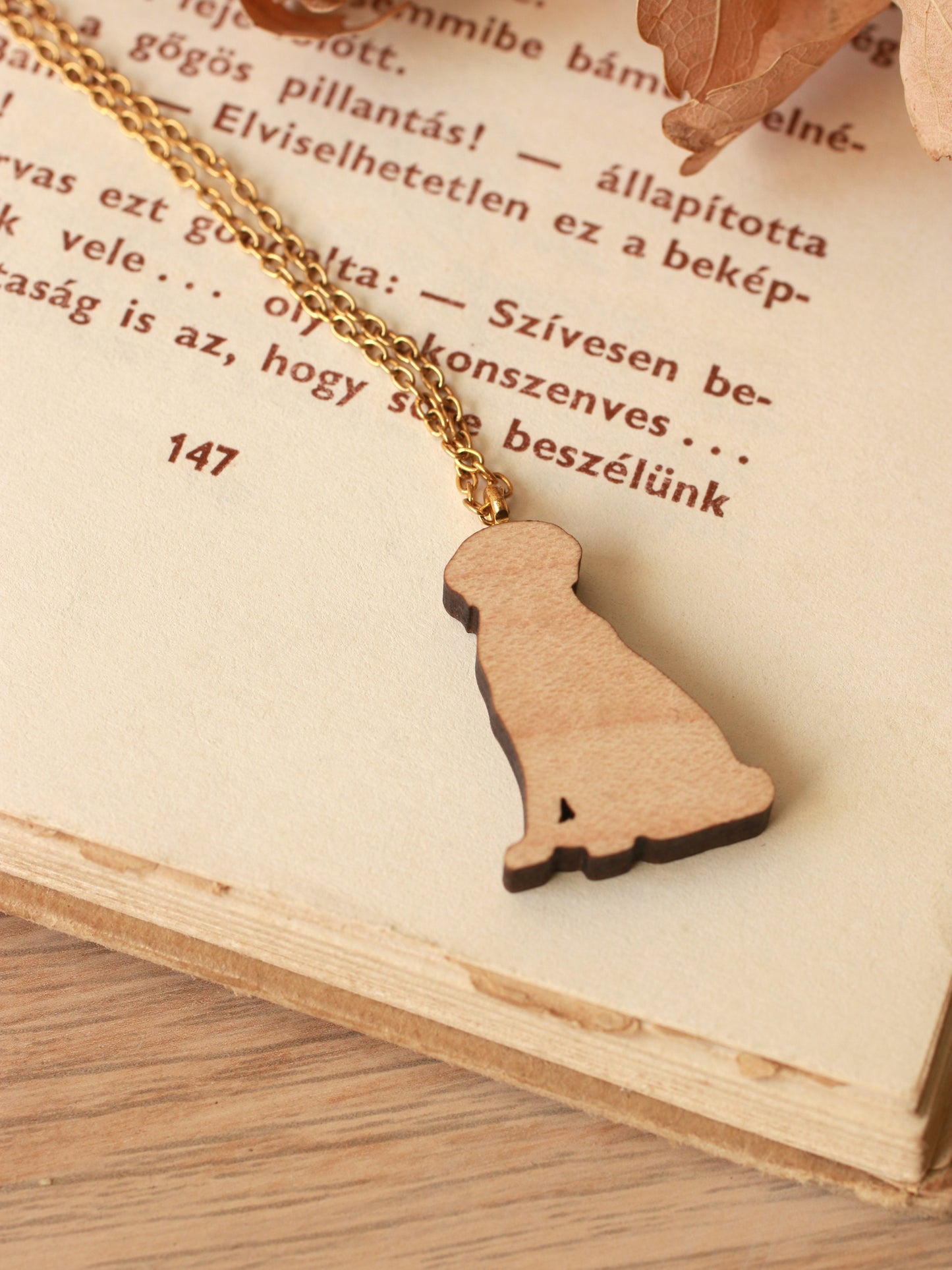 Dog necklace - wooden dog pendant