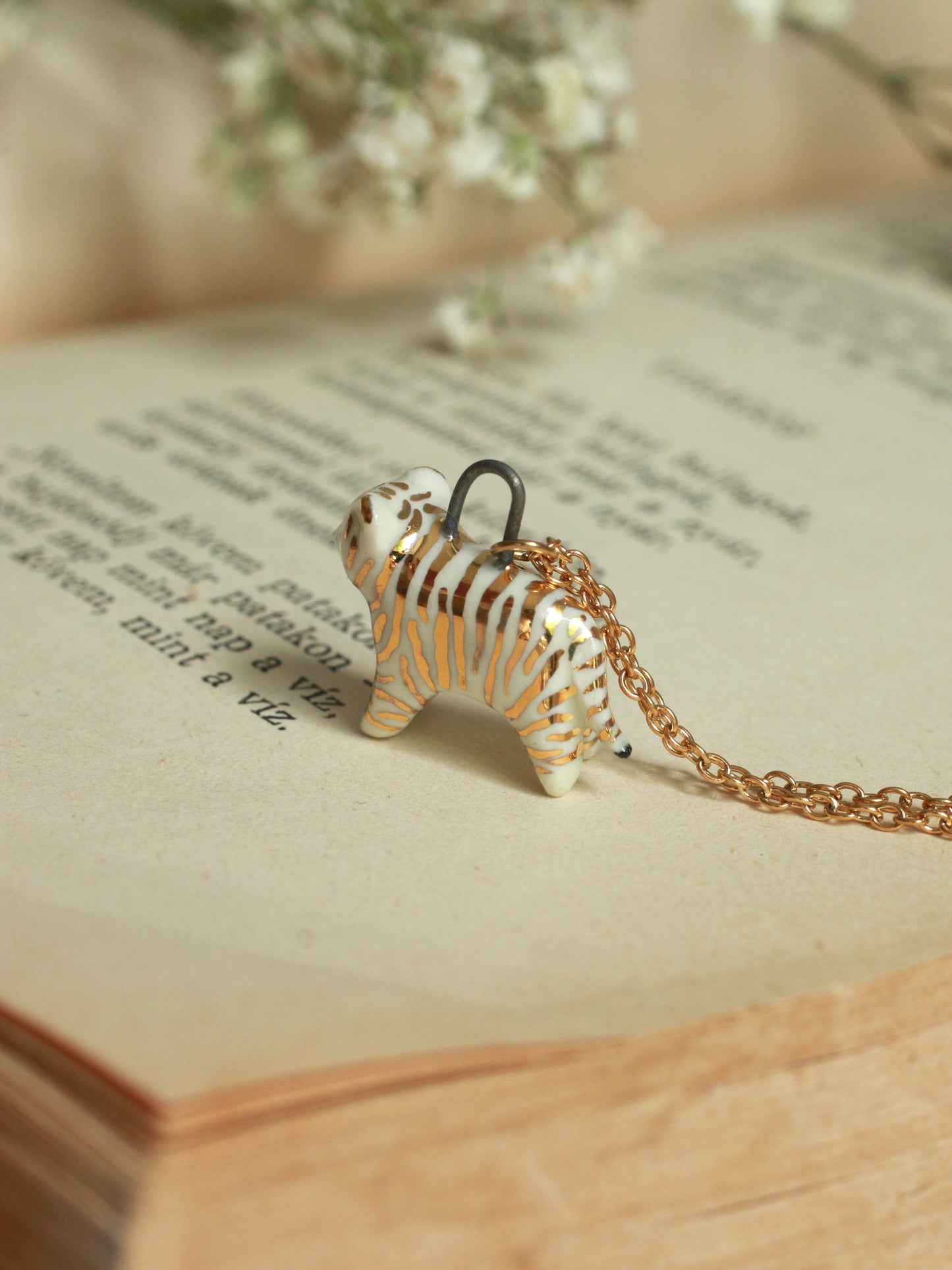 Ceramic Tiger necklace - 22k gold details