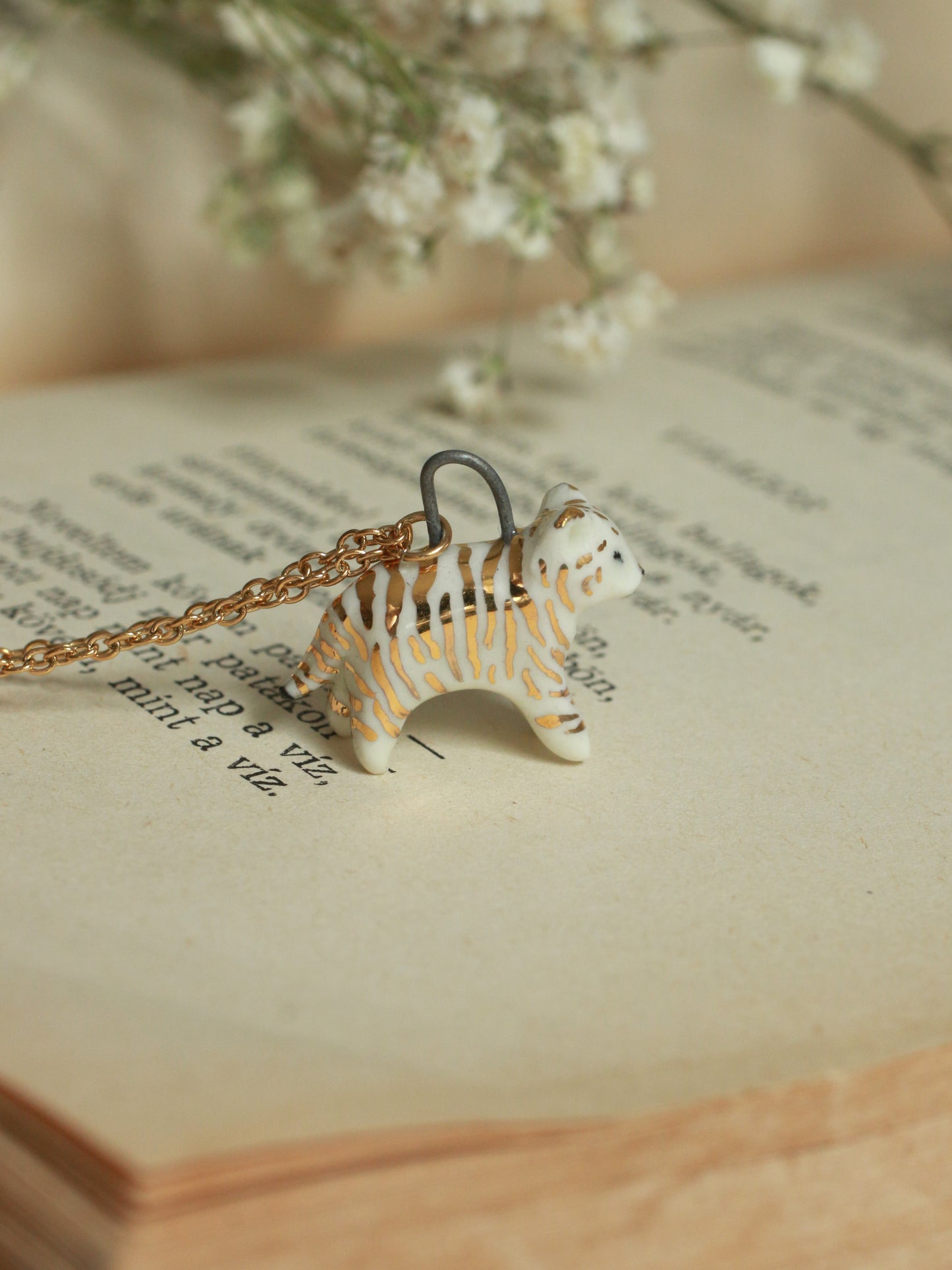 Ceramic Tiger necklace - 22k gold details