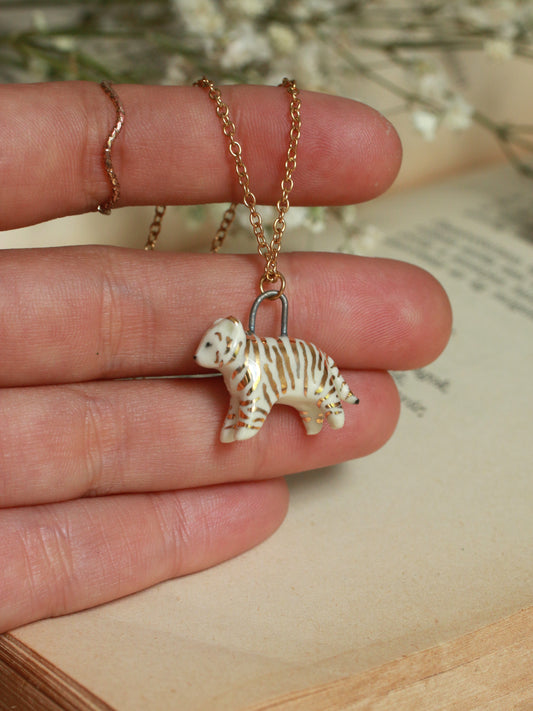 Ceramic Tiger necklace - 22k gold details