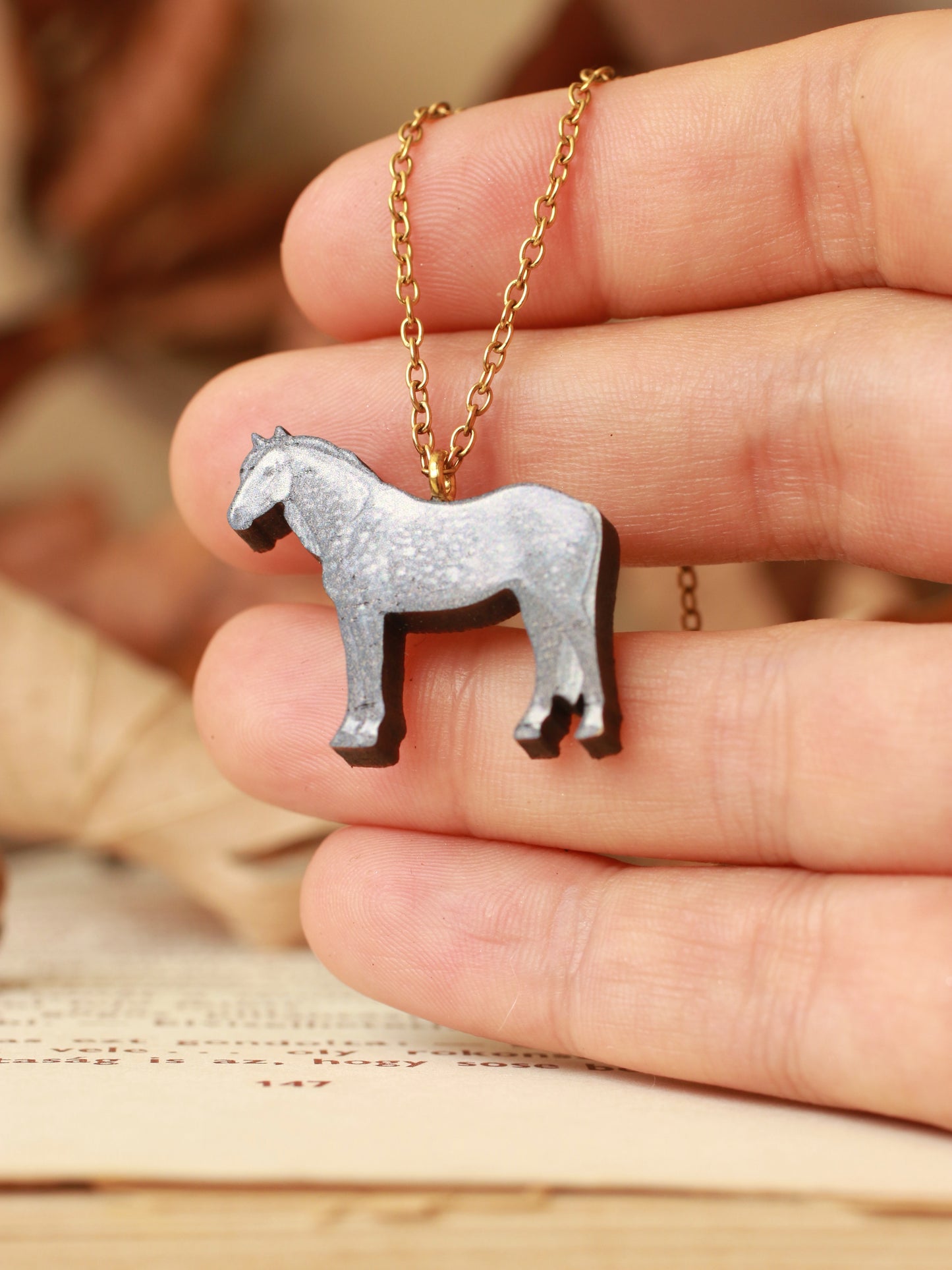 Grey dapple horse necklace