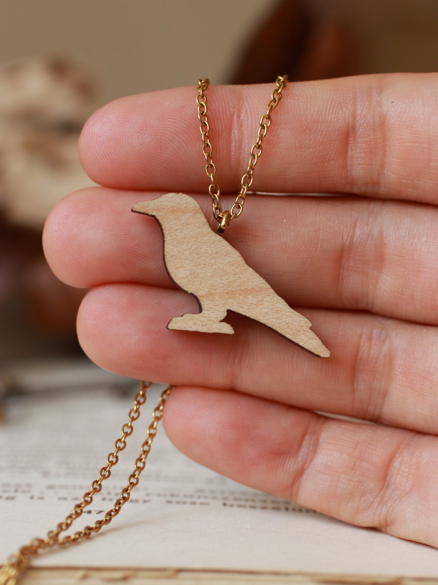 European roller necklace - wooden bird pendant