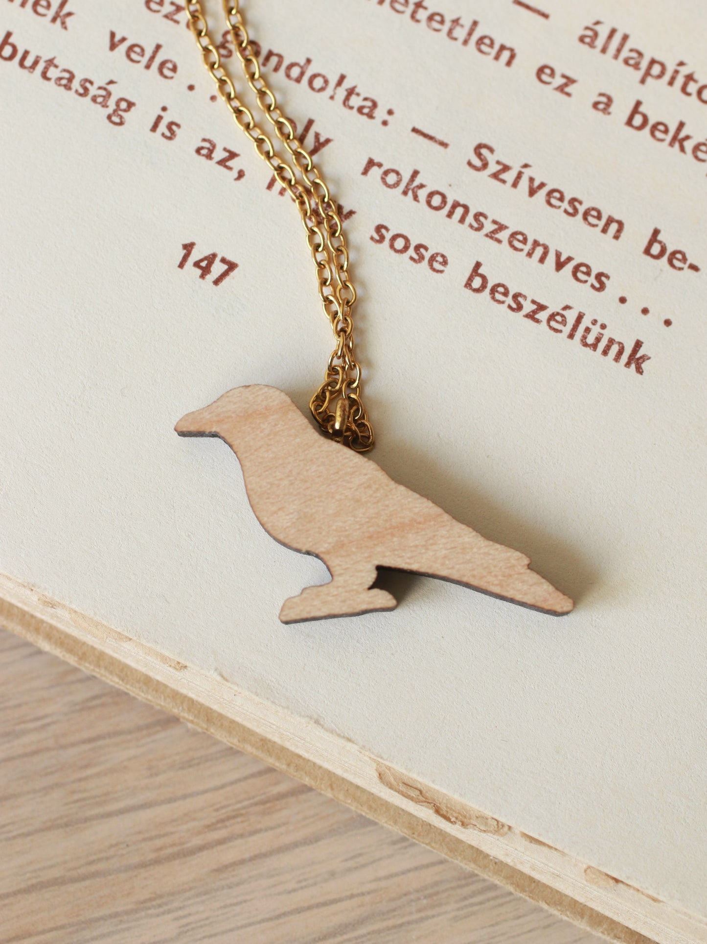 European roller necklace - wooden bird pendant