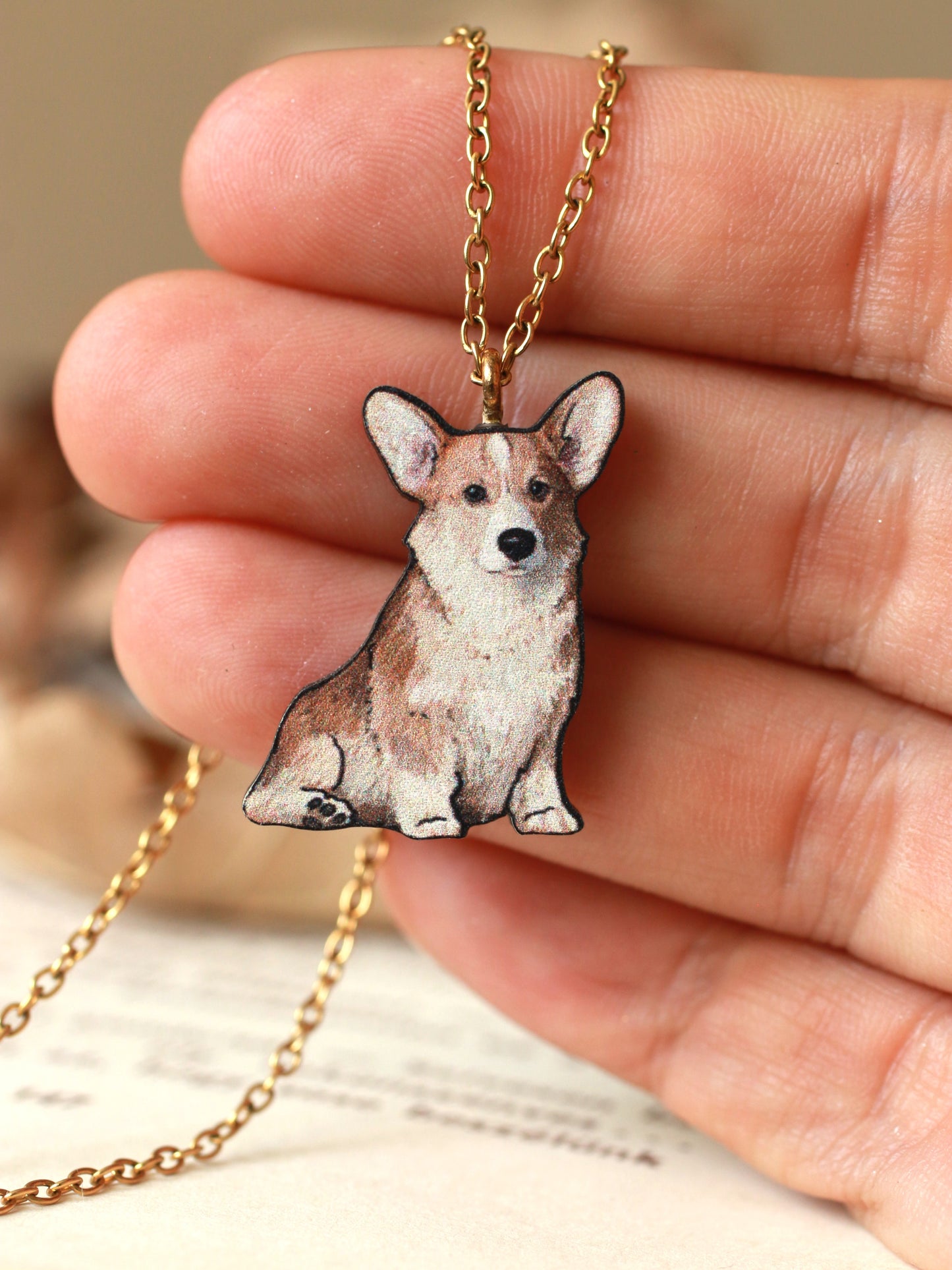 Corgi necklace - wooden pendant