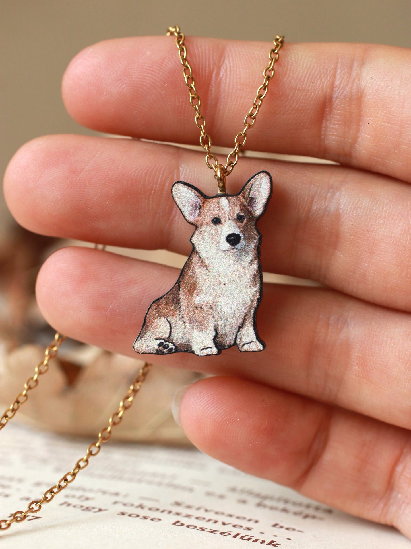 Corgi necklace - wooden pendant