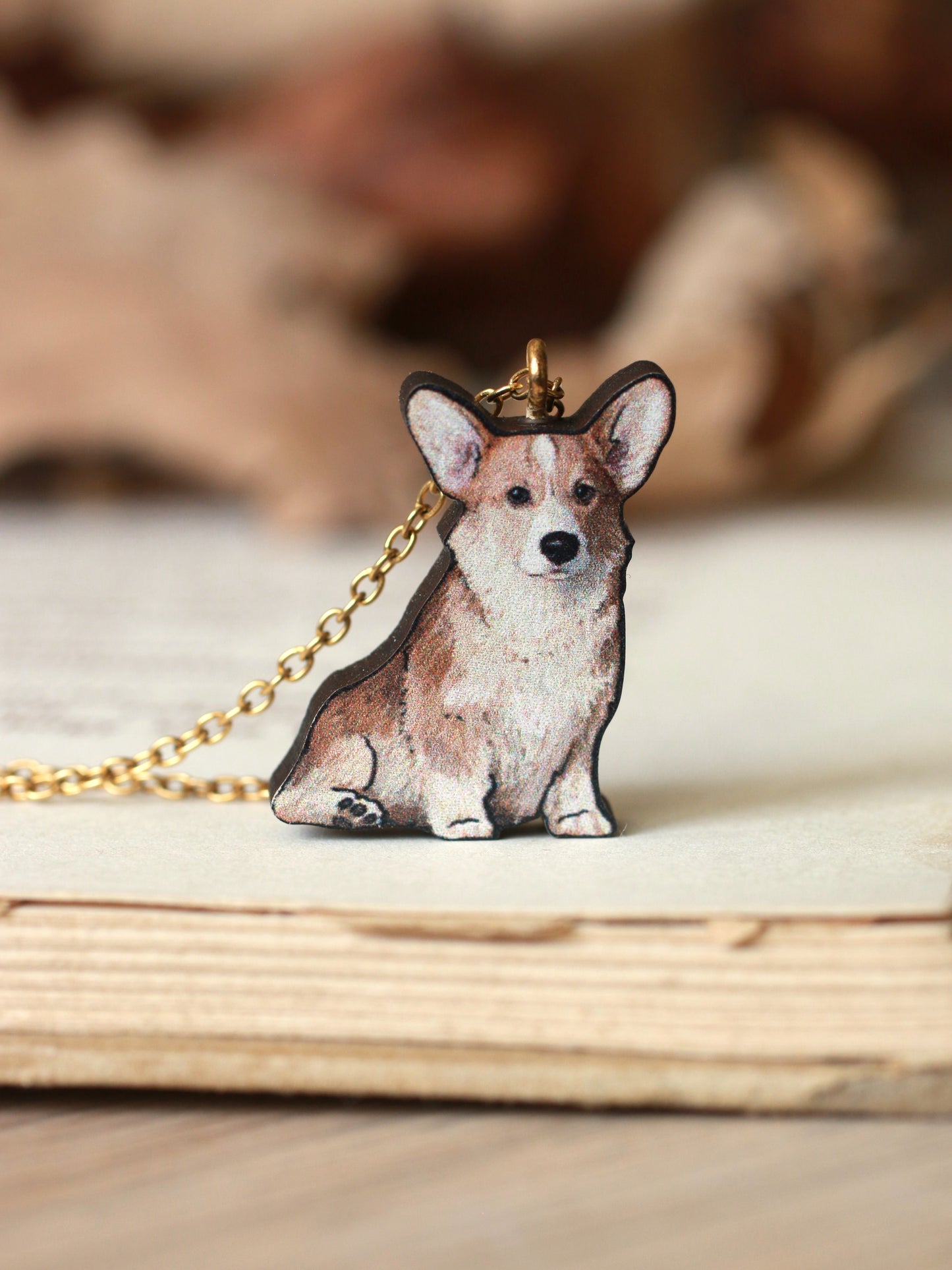 Corgi necklace - wooden pendant