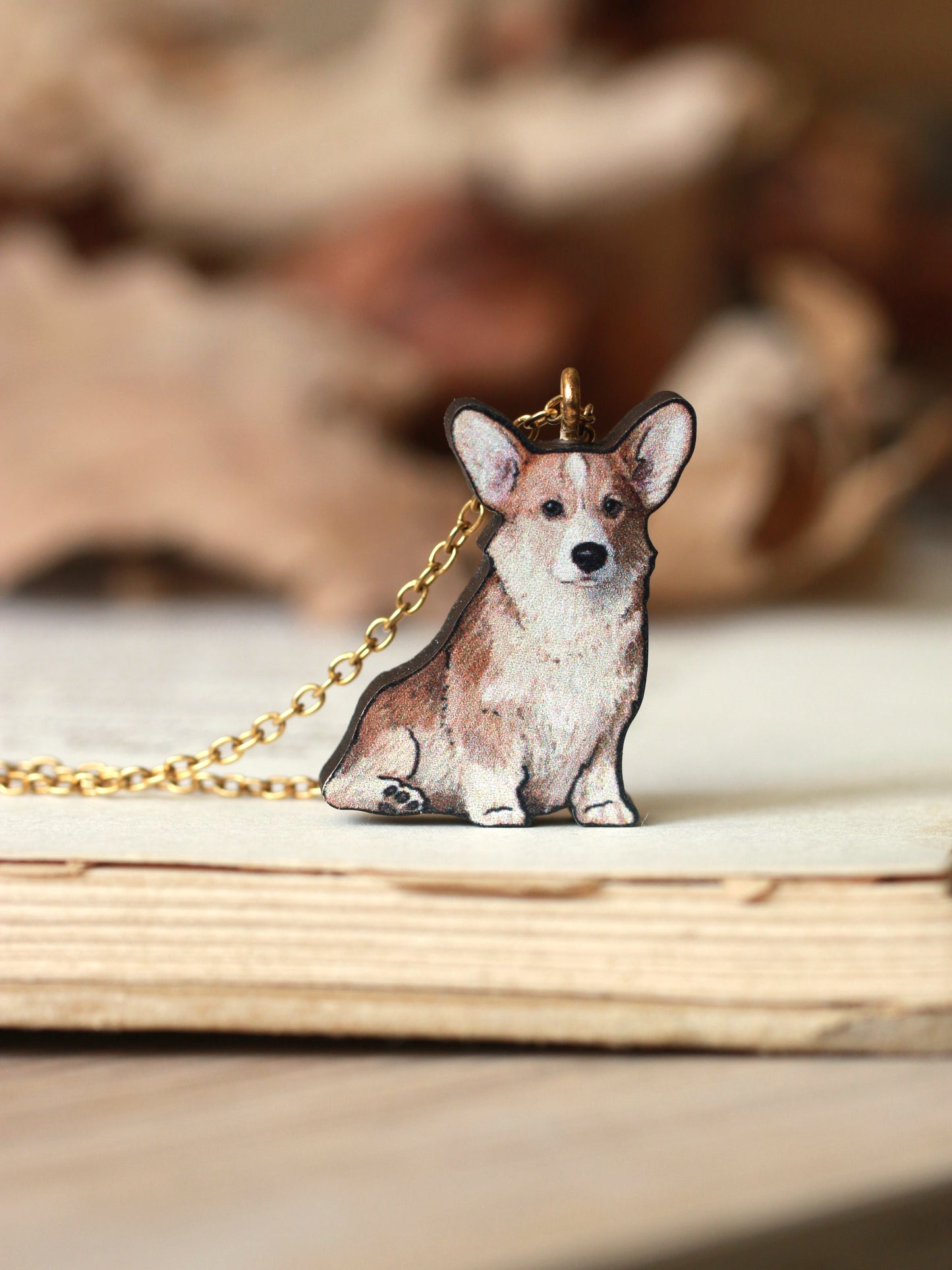 Corgi necklace - wooden pendant