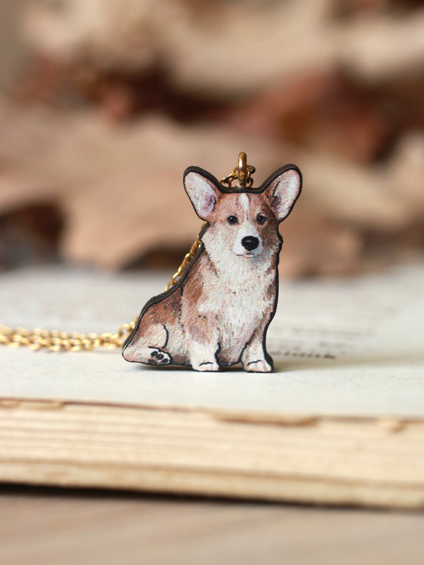 Corgi necklace - wooden pendant