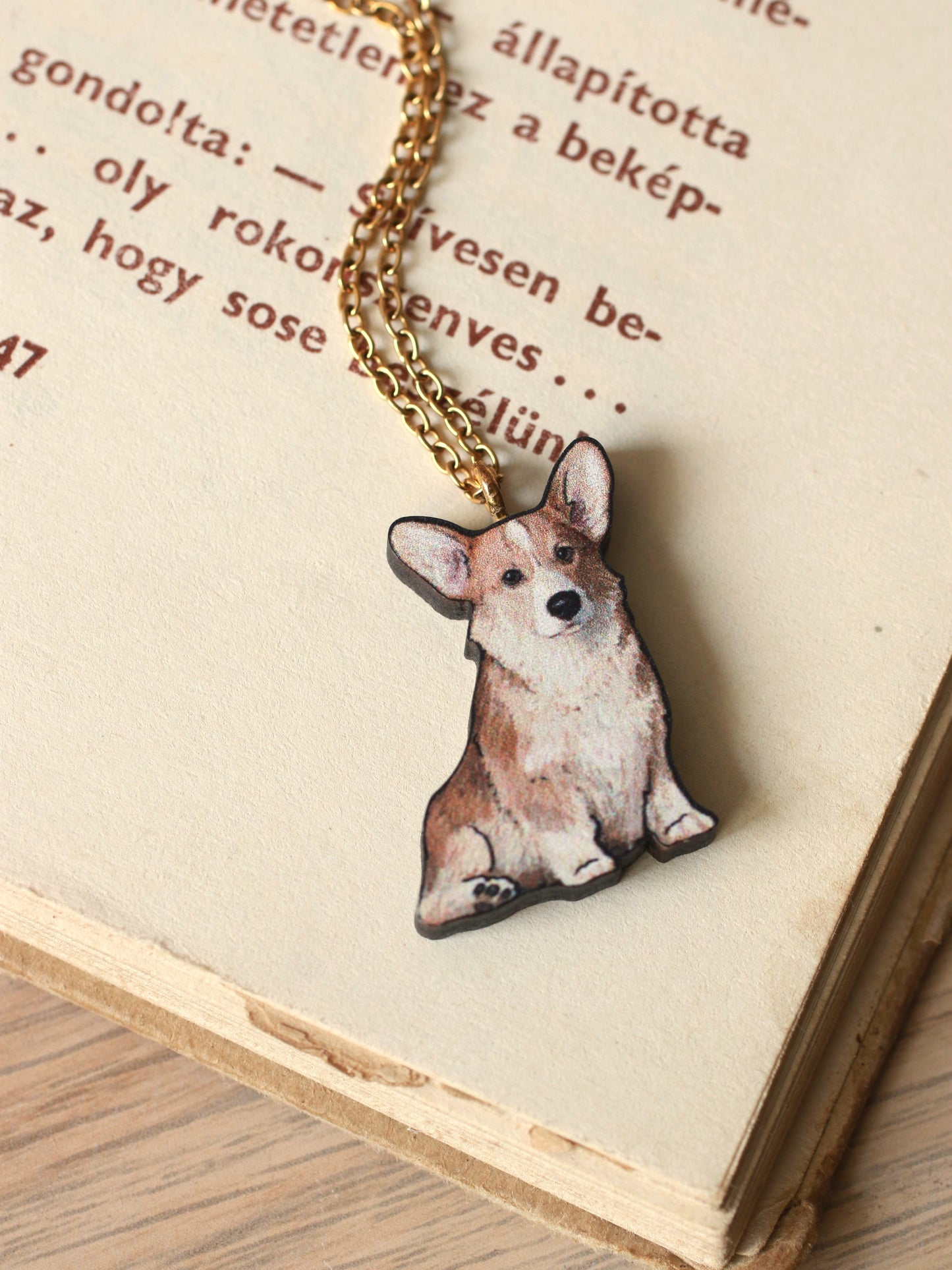 Corgi necklace - wooden pendant