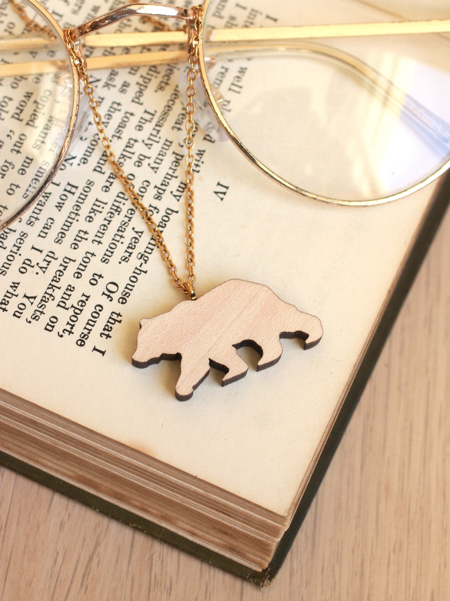 Grizzly bear necklace - wooden brown bear pendant